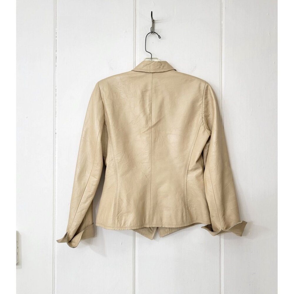 Anne Klein Champagne Leather Pinked Edge Short Jacket - Picture 4 of 5